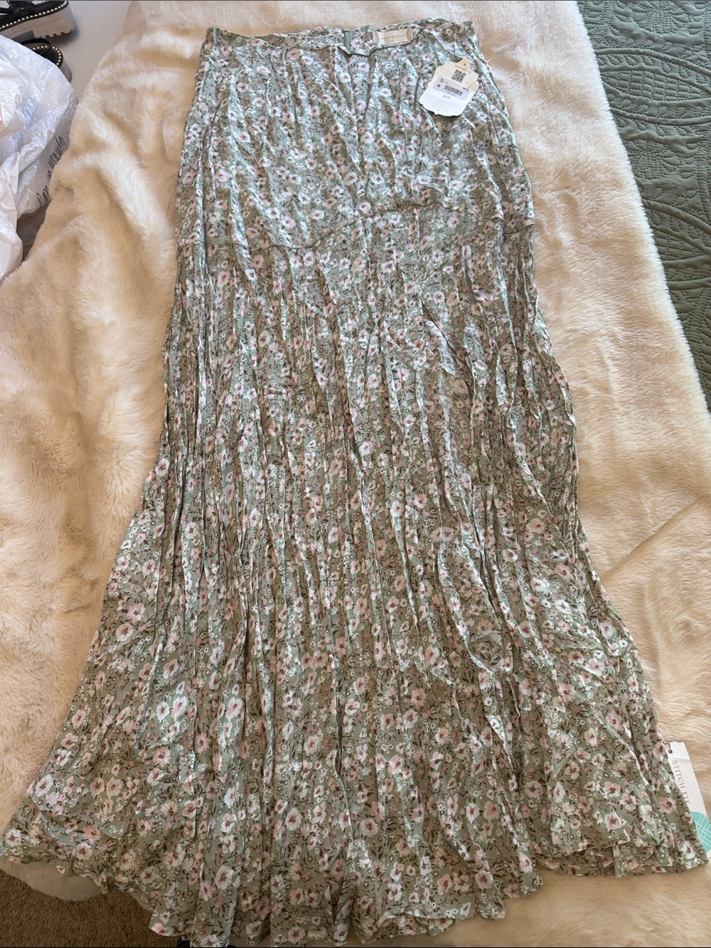 Altar'd State Green Floral Pleated Maxi Skirt